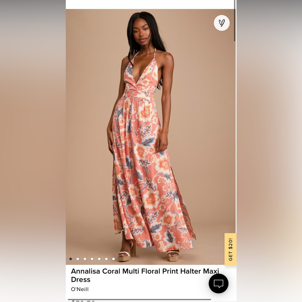 Annalisa Coral Multi Floral Print Halter Maxi Dress by O’Neill from Lulu’s